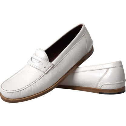 Dolce & Gabbana White Leather Slip On Mocassin Loafers Shoes