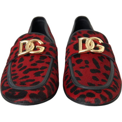Dolce & Gabbana Red Black Leopard DG Loafers Formal Men Shoes