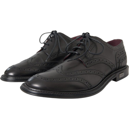 Dolce & Gabbana Black Leather Oxford Wingtip Formal Men Shoes