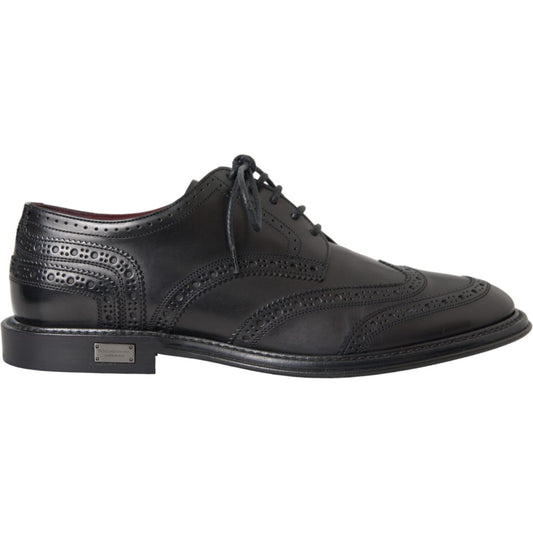 Dolce & Gabbana Black Leather Oxford Wingtip Formal Men Shoes