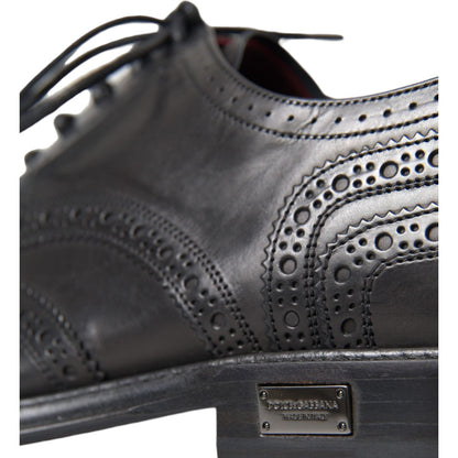 Dolce & Gabbana Black Leather Oxford Wingtip Formal Men Shoes
