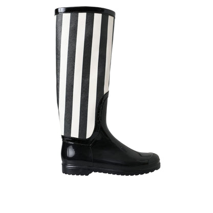 Dolce & Gabbana Black Rubber Knee High Flat Boots Shoes