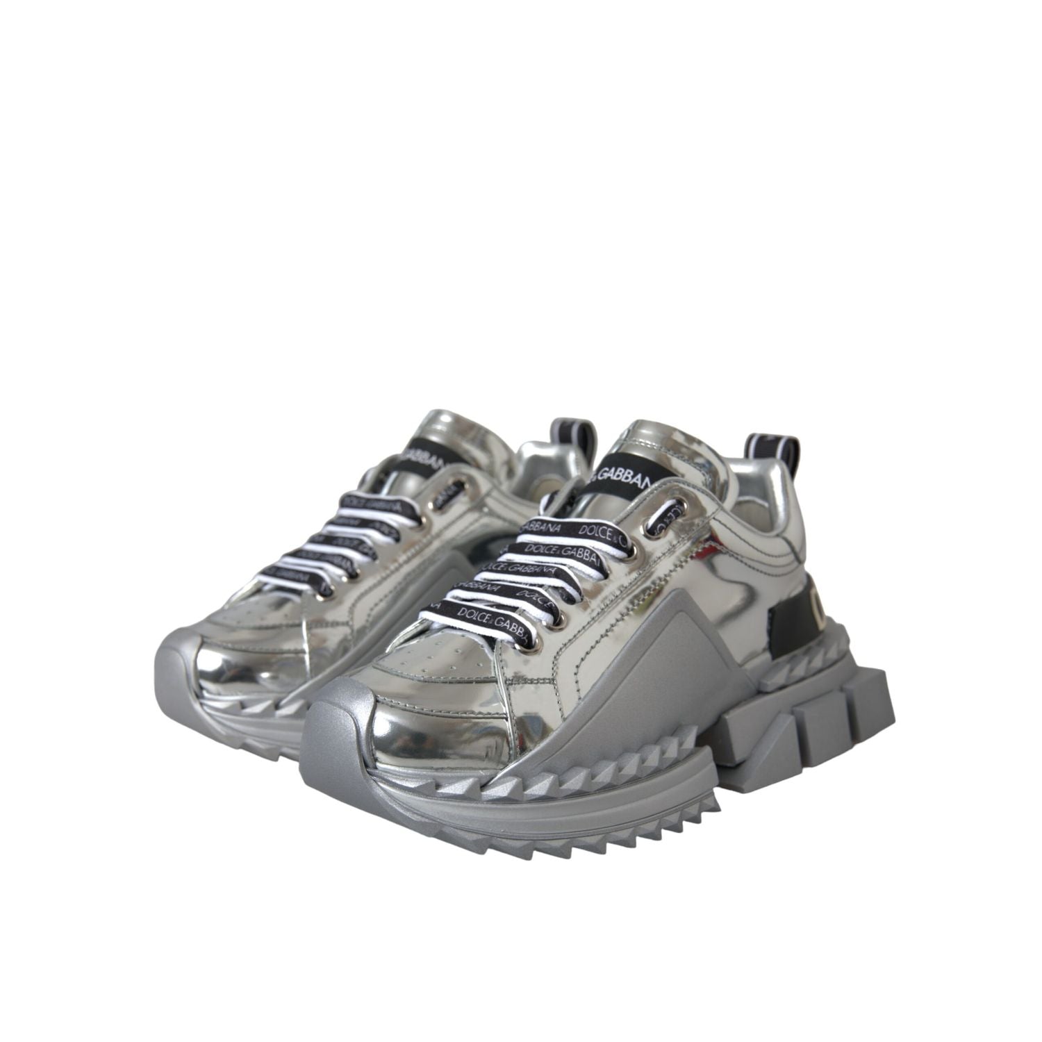 Dolce & Gabbana Silver Leather Super Queen Sneakers Shoes