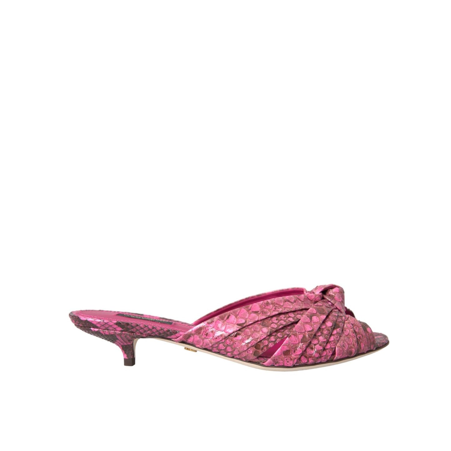 Dolce & Gabbana Pink Exotic Leather Kitten Heels Slides Shoes