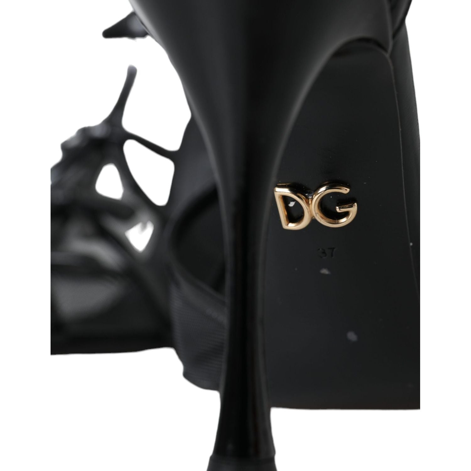 Dolce & Gabbana Black Mesh T-strap Heels Sandals Shoes