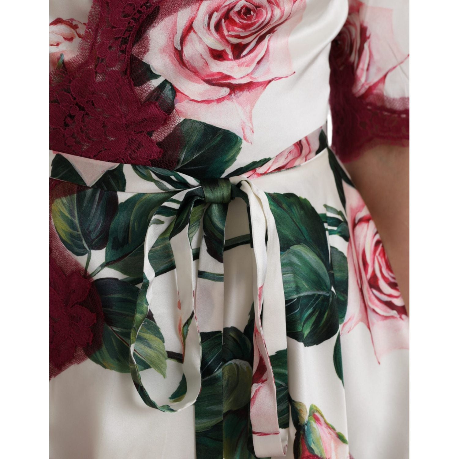 Dolce & Gabbana White Floral Lace Silk Short Sleeves Top