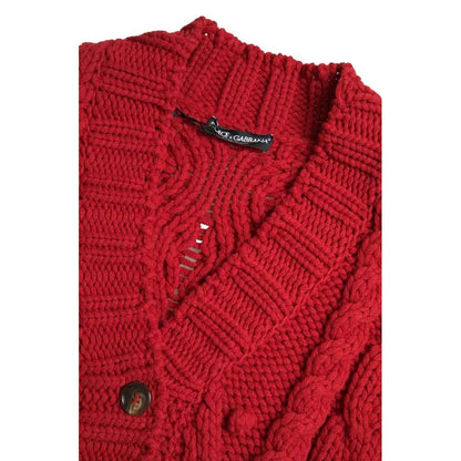 Dolce & Gabbana Red Wool Knit Button Down Cardigan Sweater