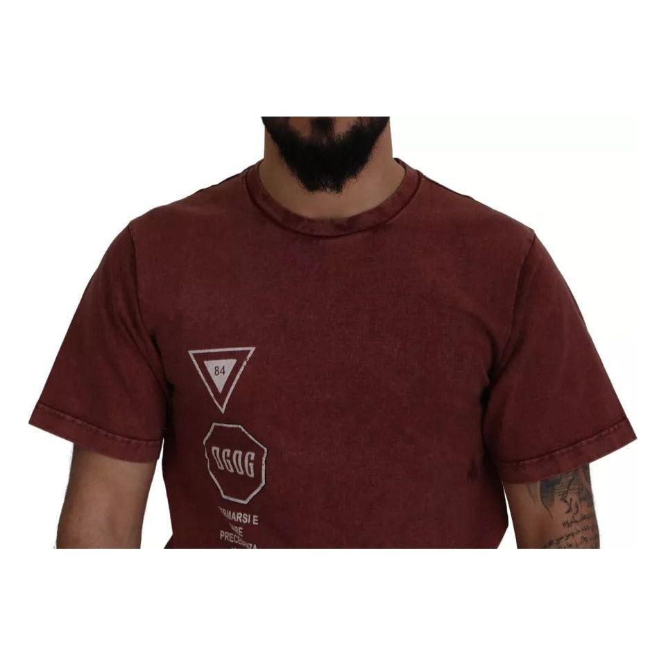 Dolce & Gabbana Maroon Printed Crewneck Tee Cotton T-shirt