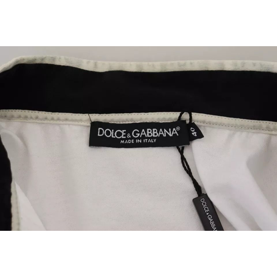 Dolce & Gabbana White Cotton Printed Ascot Collared T-shirt