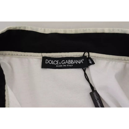 Dolce & Gabbana White Cotton Printed Ascot Collared T-shirt