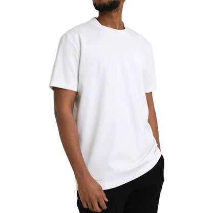 Dolce & Gabbana White Logo Embossed Cotton Crewneck T-shirt