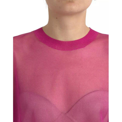 Dolce & Gabbana Pink Transparent Crewneck Long Sleeves Top