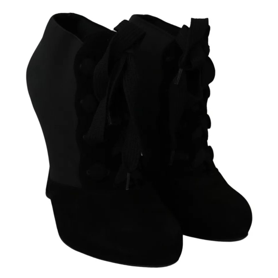 Dolce & Gabbana Black Suede Stretch Ankle Boots Booties Shoes