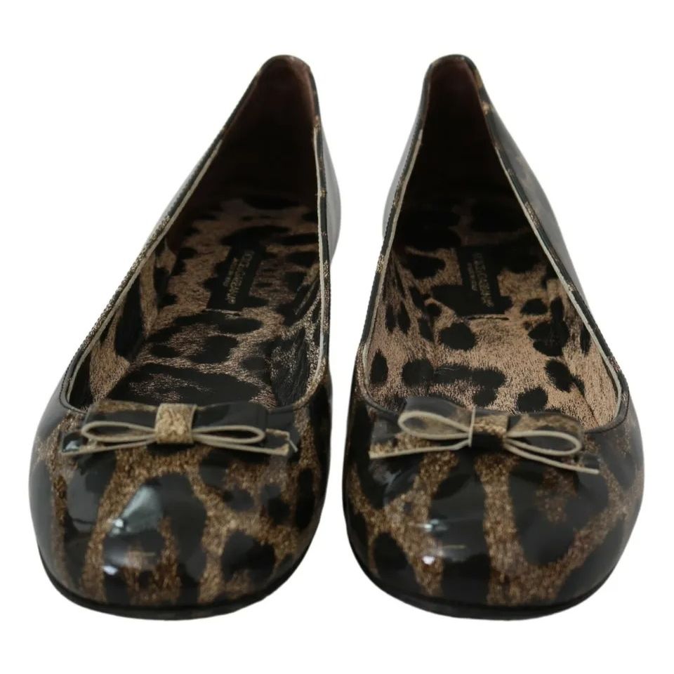 Dolce & Gabbana Brown Leopard Ballerina Flats Leather Shoes