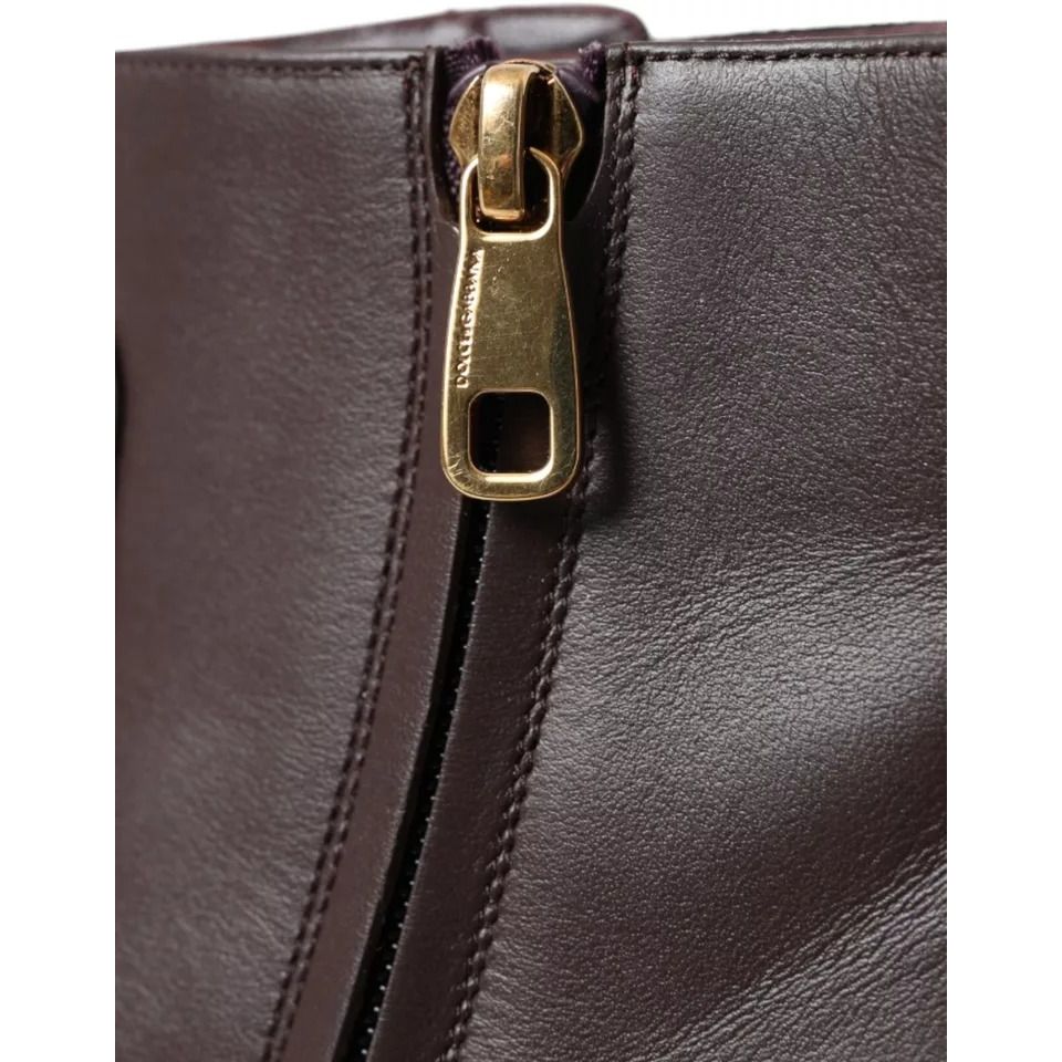 Dolce & Gabbana Brown Leather AMORE Flats Ankle Boots Shoes