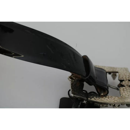 Dolce & Gabbana Black Shiny Leather Crystal Logo Buckle Belt
