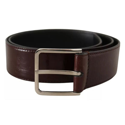 Dolce & Gabbana Dark Brown Leather Logo Engraved Metal Buckle Belt