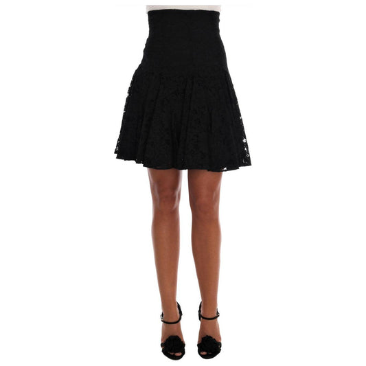 Dolce & Gabbana Black Floral Cutout Lace A-Line Skirt