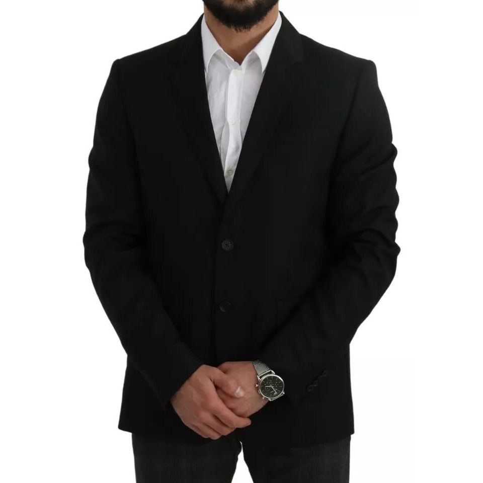 Dolce & Gabbana Black Wool Slim Fit Notch Jacket Blazer