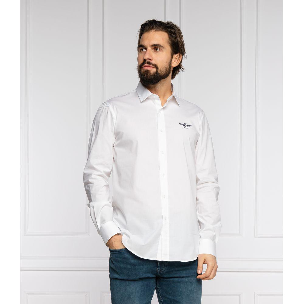 Aeronautica Militare "White Cotton Men's Shirt with Slim Fit Design"