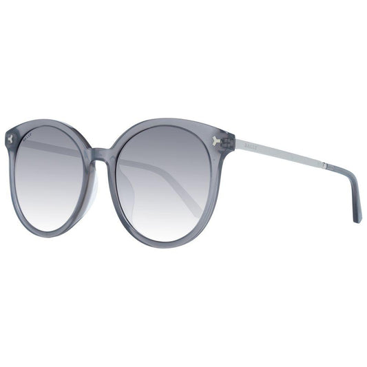 Bally gray women's sunglasses, round gradient lenses, full-rim plastic frame, UVA & UVB protection.