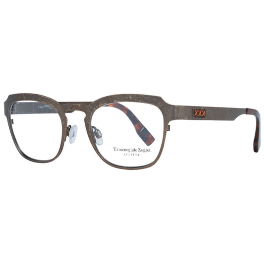 Ermenegildo Zegna Bronze Men Glasses Frame in titanium, trapezium style, full-rim, with transparent plastic lenses.