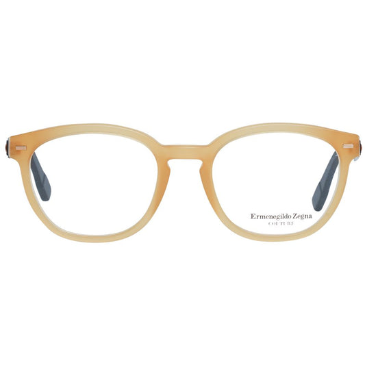 Ermenegildo Zegna Orange Men Glasses Frame in honey color with metal and plastic round full-rim design, lens width 50, frame width 135.
