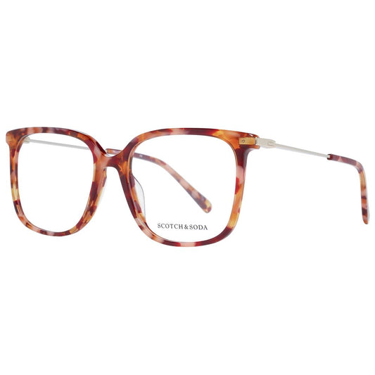 Scotch & Soda Orange Women Glasses Frame in acetate with full-rim square design, featuring demo lenses and branded case.