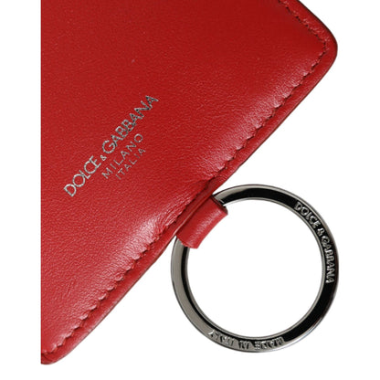 Dolce & Gabbana Red Calfskin Leather Lanyard Logo Card Holder Wallet