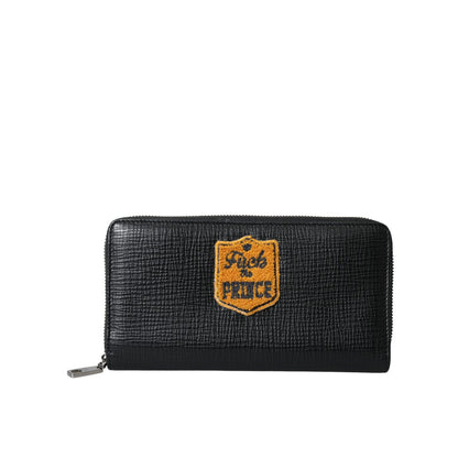 Dolce & Gabbana Black Leather Logo Patch Zip Around Continental Wallet