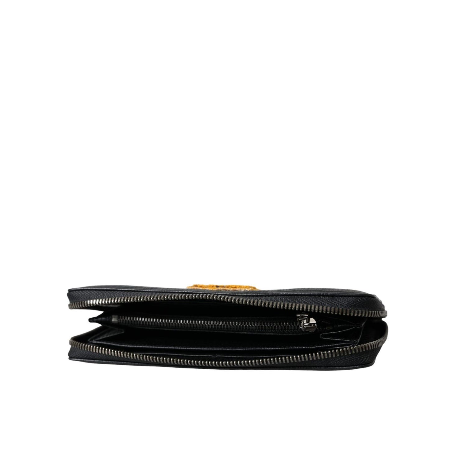 Dolce & Gabbana Black Leather Logo Patch Zip Around Continental Wallet