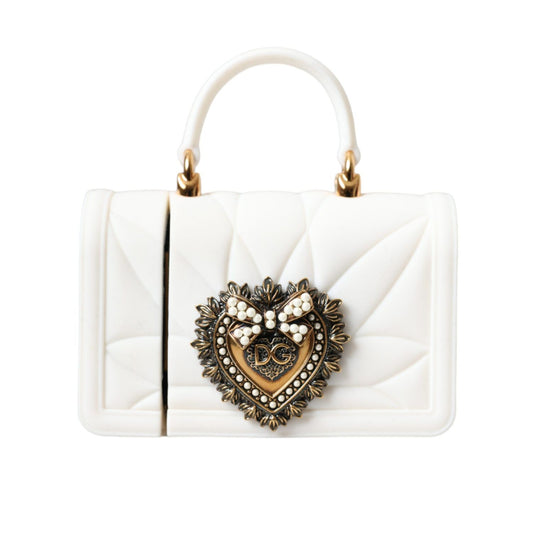 Dolce & Gabbana White Silicone Devotion Heart Cover Hand Bag Airpod Case with quilted effect and front logo plaque.