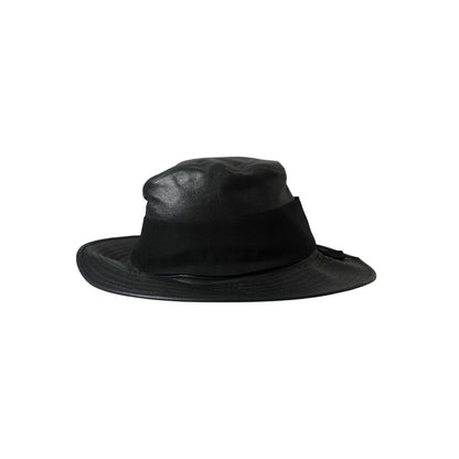 Dolce & Gabbana Black Leather DG Coin Crystal Wide Brim Hat