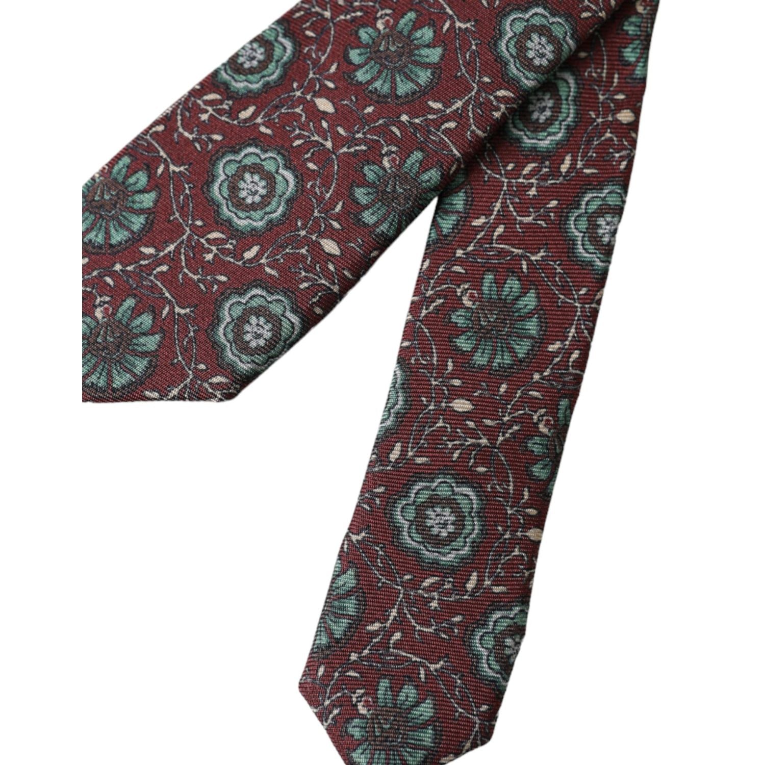 Dolce & Gabbana Maroon Floral 100% Silk Adjustable Men Tie
