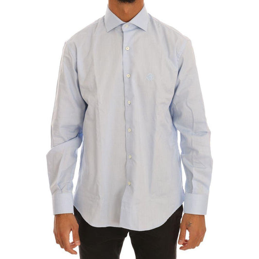 Cavalli Light Blue Cotton Slim Fit Dress Shirt