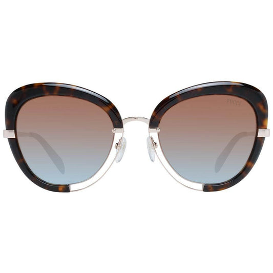 Emilio Pucci brown butterfly sunglasses for women with multicolor gradient lenses, 100% UVA & UVB protection, plastic frame.