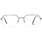 Ermenegildo Zegna Gray Men Glasses Frame gunmetal half-rim rectangle style with demo lenses, metal frame, size 55-18-145, includes branded case.