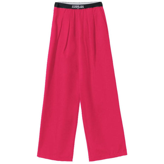 Fuchsia satin pants by Comme des Fuckdown with logoed elastic waistband and two side pockets.