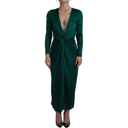 Dolce & Gabbana Dark Green Viscose Long Sleeve Midi Dress