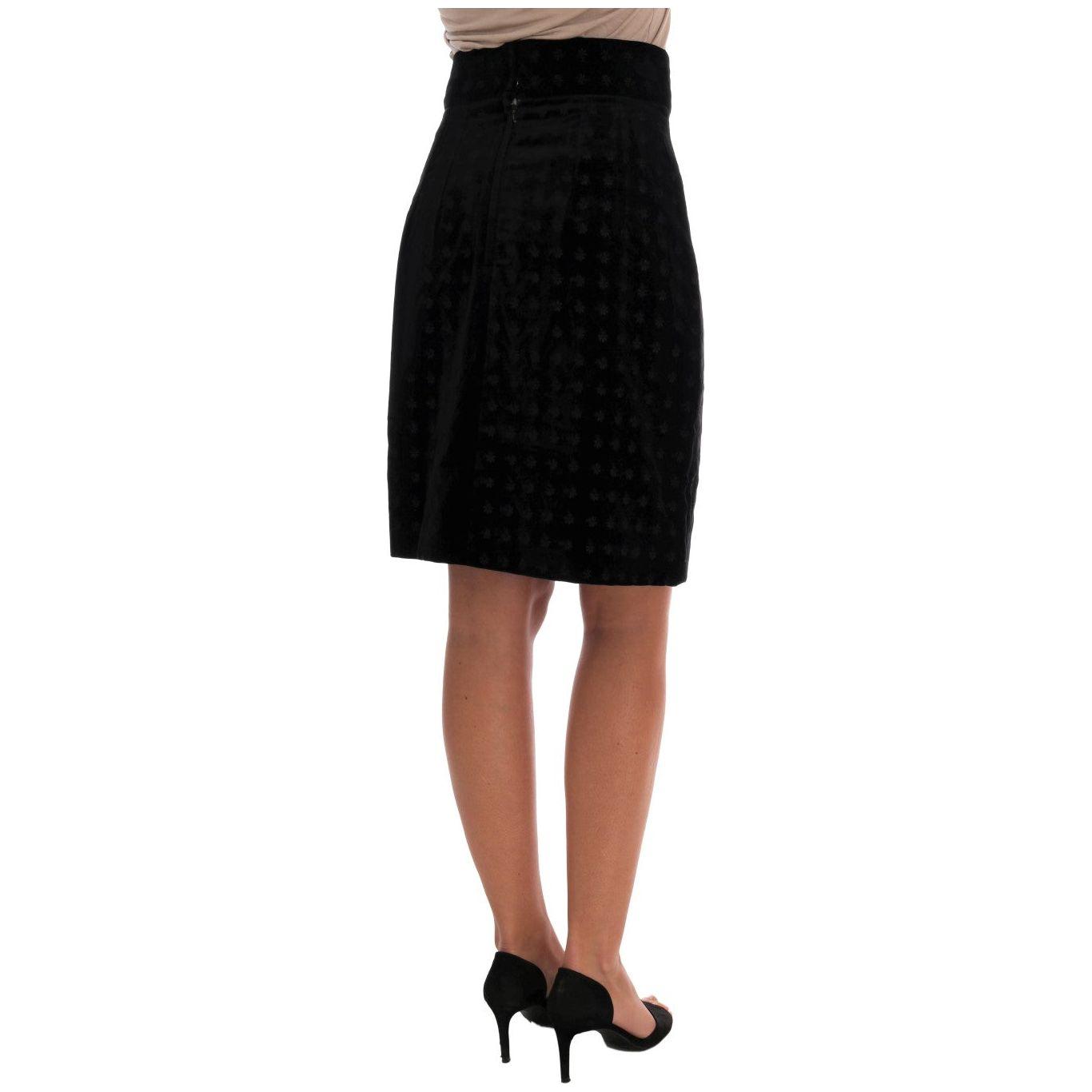 Dolce & Gabbana Dark Green Baroque Velvet Pencil Skirt
