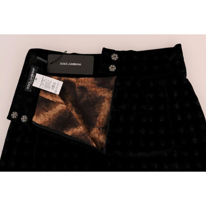 Dolce & Gabbana Dark Green Baroque Velvet Pencil Skirt
