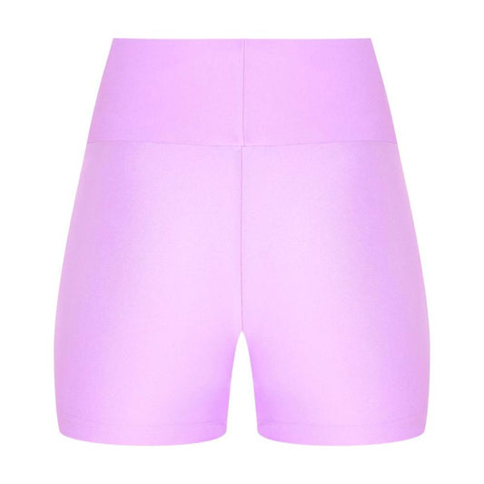 Comme Des Fuckdown purple polyester biker shorts with logo print, made from stretch lycra. Front view of stylish activewear.