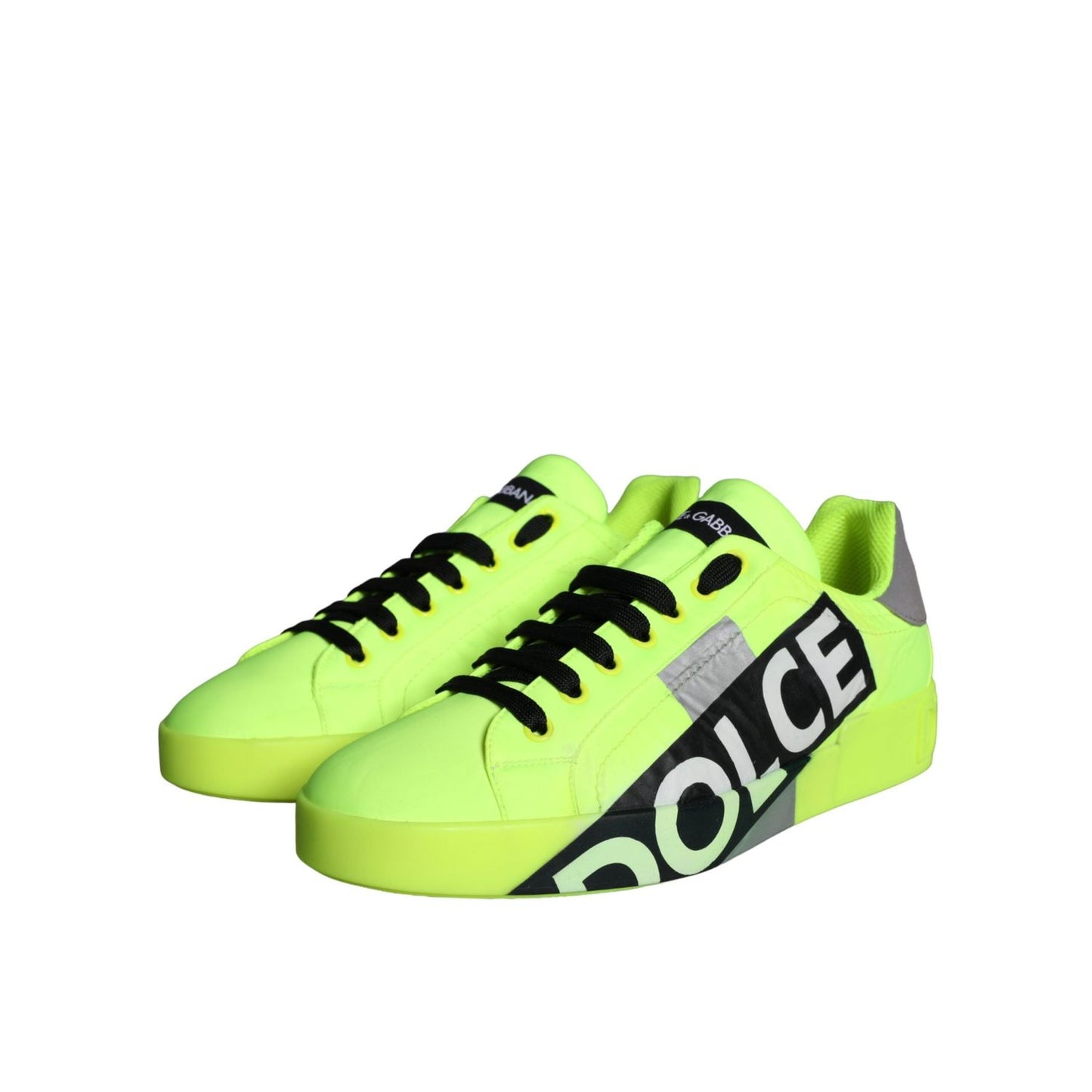 Dolce & Gabbana Neon Green Logo Tape Low Top Sneakers Shoes