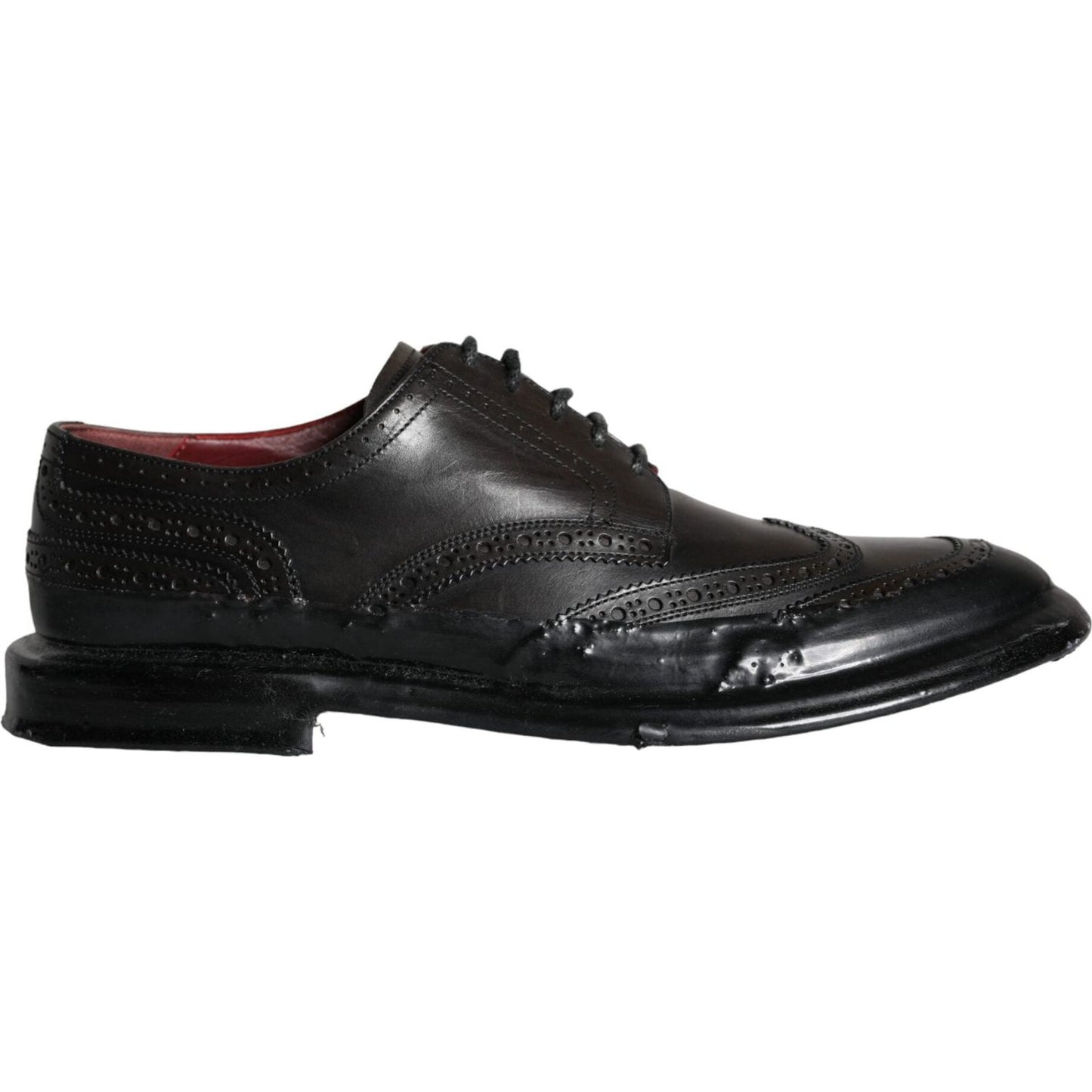 Dolce & Gabbana Black Leather Oxford Wingtip Formal Men Shoes