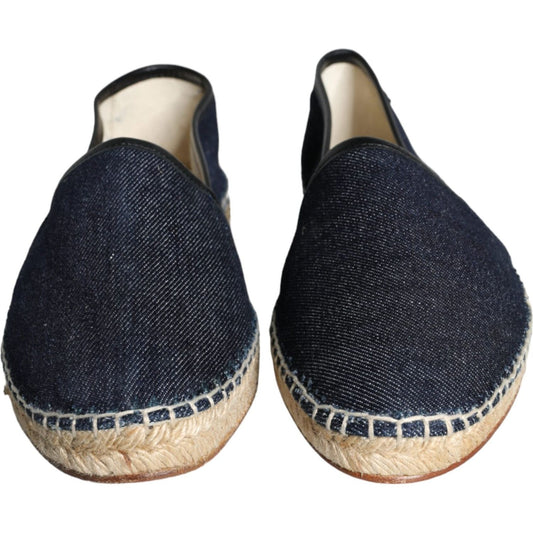 Dolce & Gabbana blue denim espadrilles with cotton and leather, rubber sole, logo details, high craftsmanship, made in Italy.