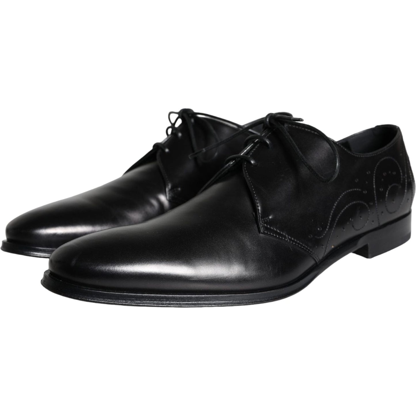 Dolce & Gabbana Black Calfskin Leather Derby Men Dress Shoes