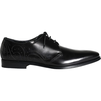 Dolce & Gabbana Black Calfskin Leather Derby Men Dress Shoes