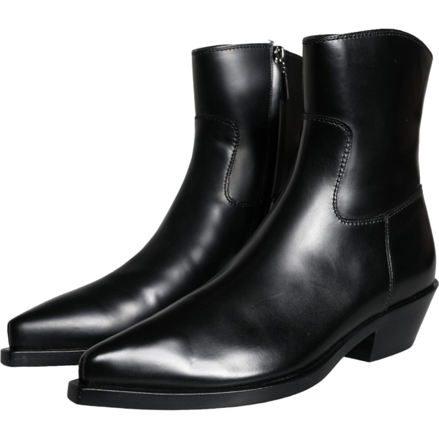 Dolce & Gabbana Black Leather Ankle Boots Booties Shoes