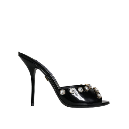 Dolce & Gabbana Black Crystal Heels Keira Sandals Shoes