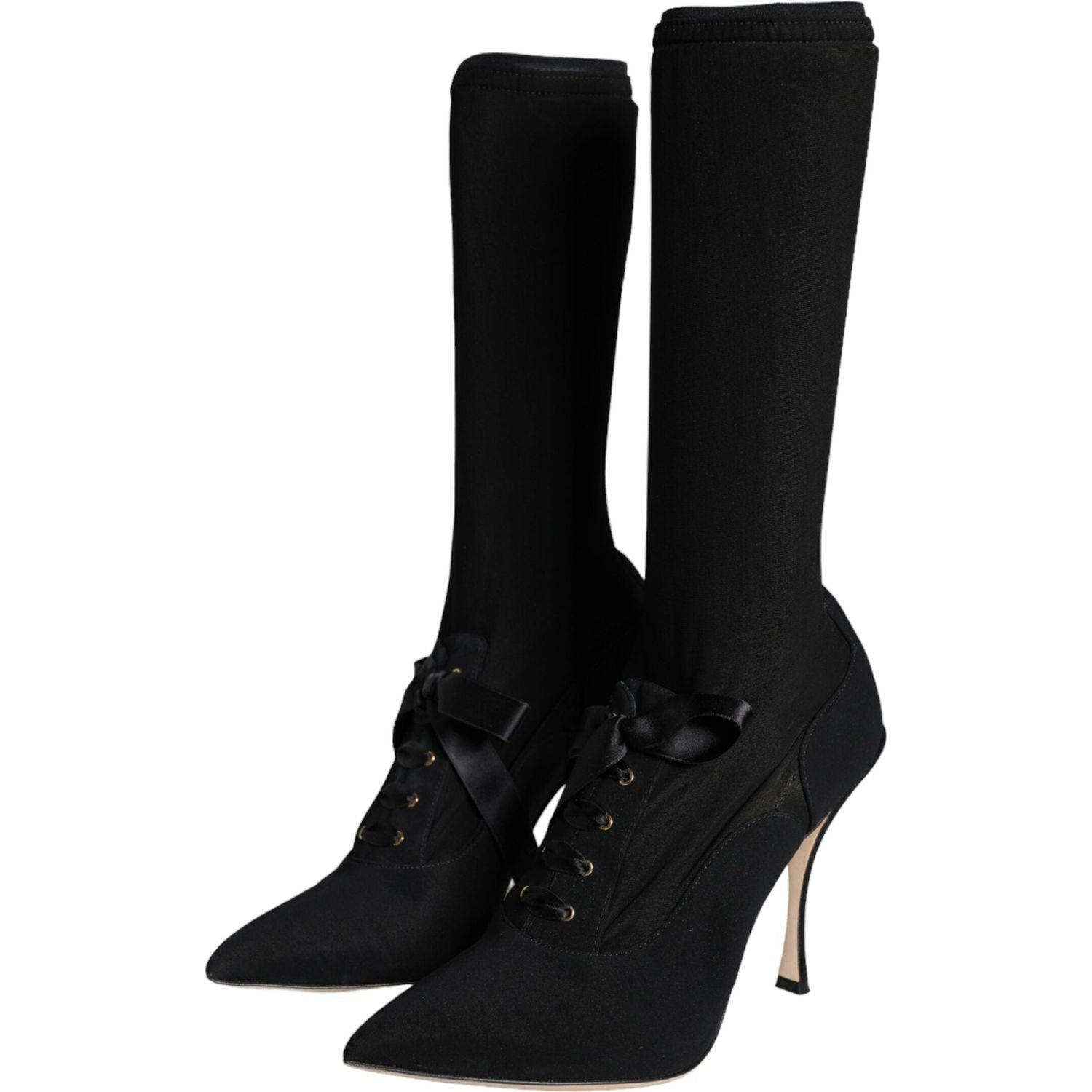 Dolce & Gabbana Black Stiletto Heels Mid Calf Boots Shoes